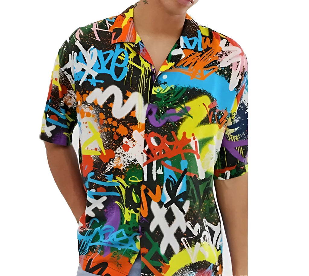 Men's short sleeve printed summer beach shirt in solid colour with polyester blend fabric