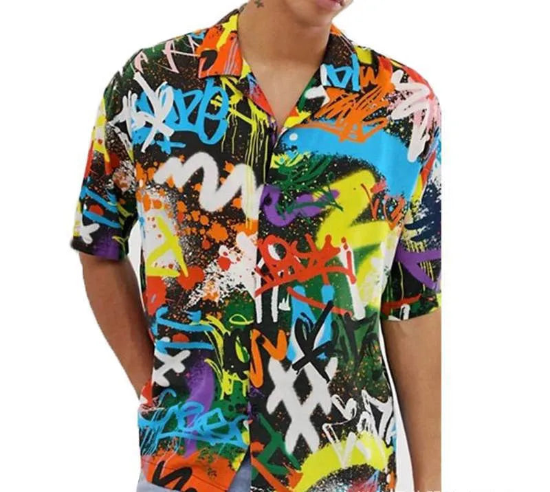 Men's short sleeve printed summer beach shirt in solid colour with polyester blend fabric