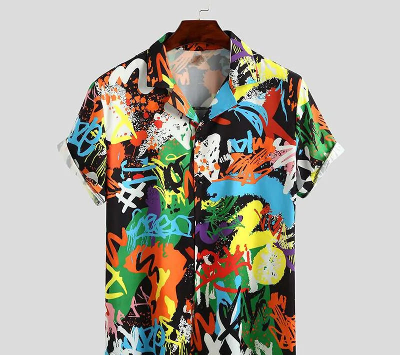 Men's short sleeve printed summer beach shirt in solid colour with polyester blend fabric