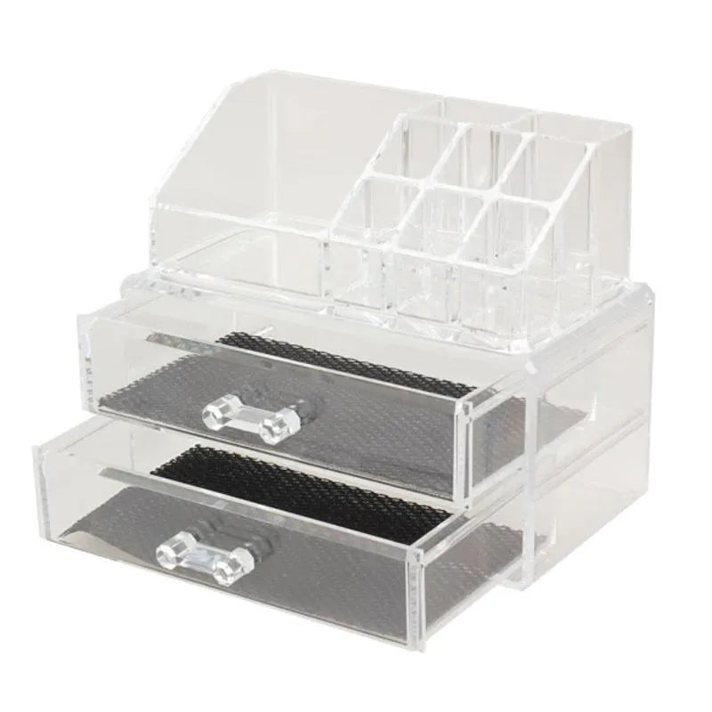 Clear foldable acrylic makeup storage organiser box showing 18L capacity