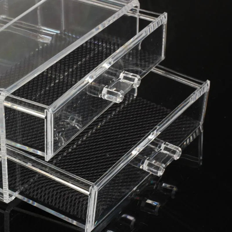 Clear foldable acrylic makeup storage organiser box showing 18L capacity