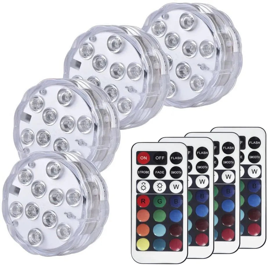 White submersible garden light with remote control for pools and water features