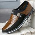 Men's large size casual leather shoes in blue, black, and brown colours with low-top design