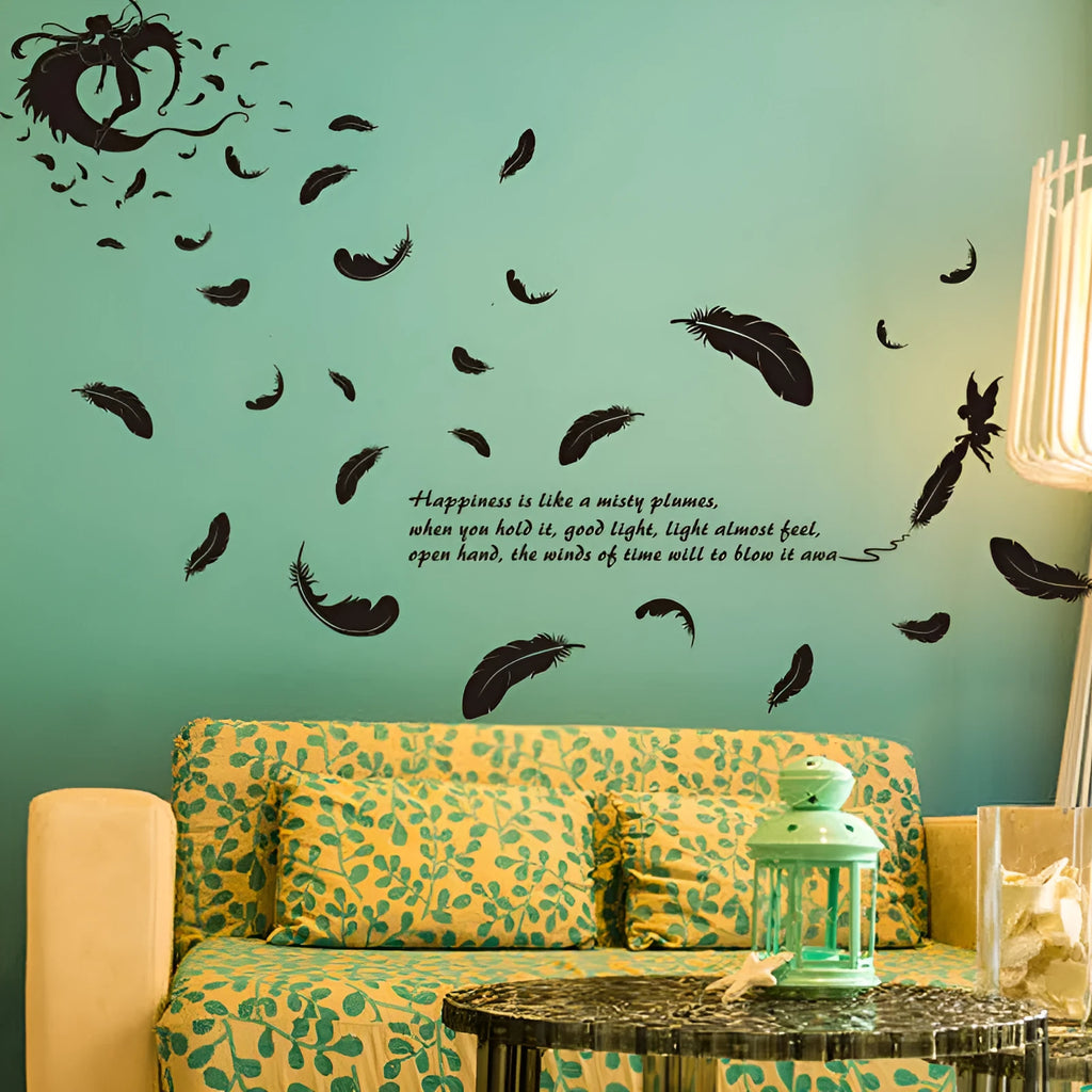 Black feather angel three generations wall sticker measuring 50x70 cm for removable bedroom decoration
