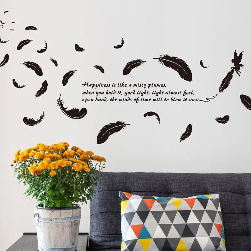 Black feather angel three generations wall sticker measuring 50x70 cm for removable bedroom decoration