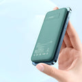 Maiduo Magsafe magnetic wireless power bank showing mint green colour and back clip attachment