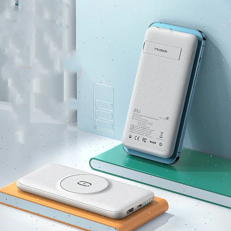 Maiduo Magsafe magnetic wireless power bank showing mint green colour and back clip attachment