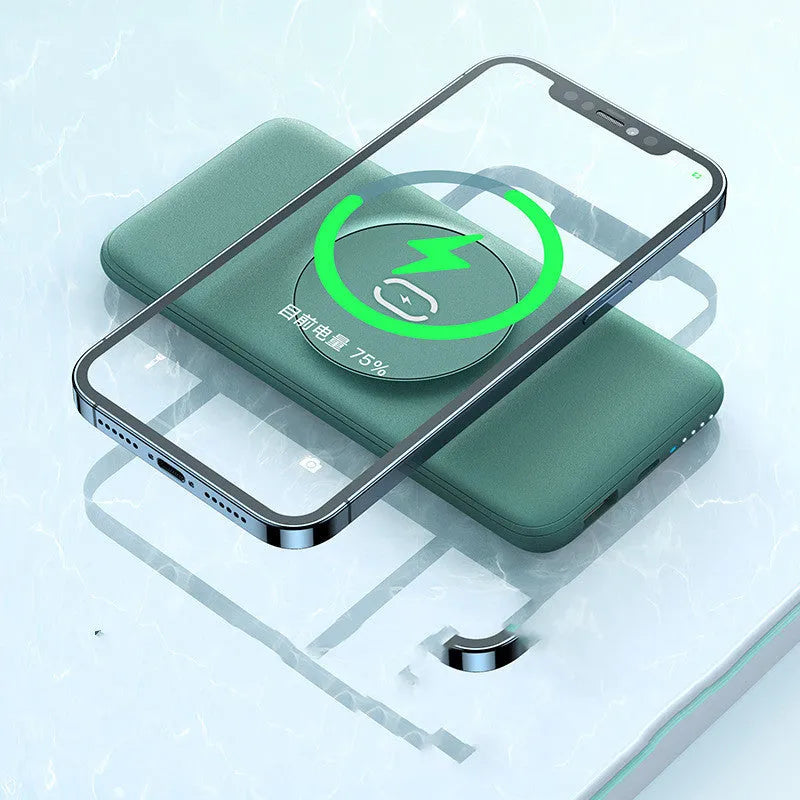 Maiduo Magsafe magnetic wireless power bank showing mint green colour and back clip attachment