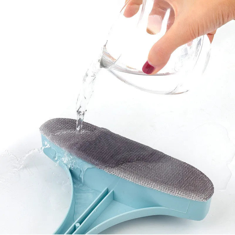 Blue and pink window cleaning brush sets with a removable head and a small crevice brush.