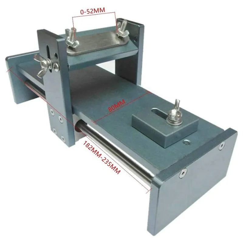 Fixed angle sharpening tool with gantry system for sharpening woodworking chisels and carving knives.