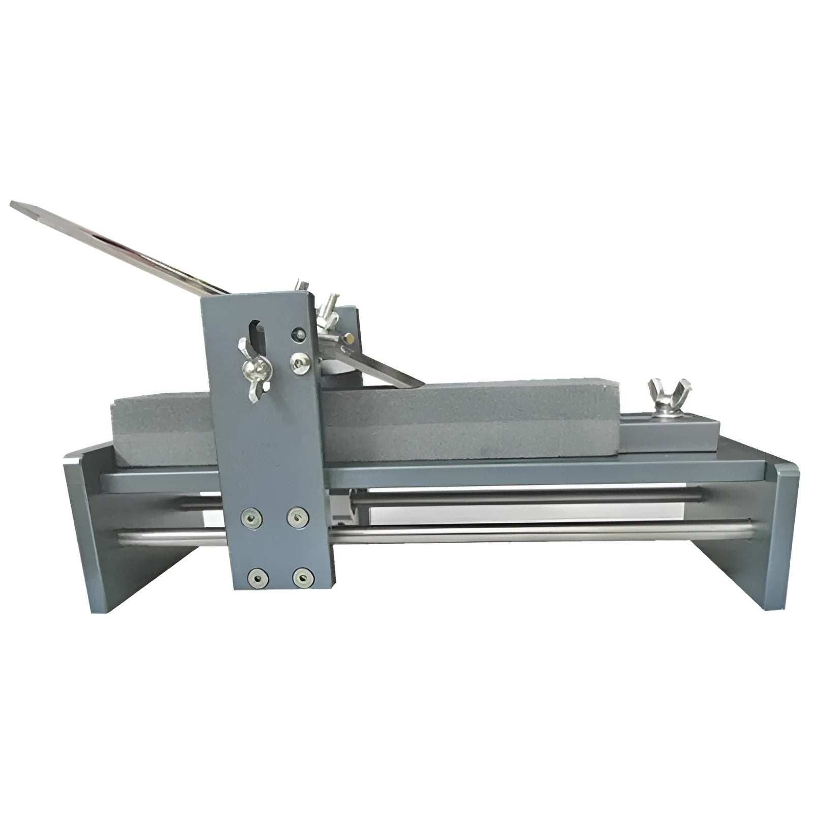 Fixed angle sharpening tool with gantry system for sharpening woodworking chisels and carving knives.