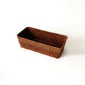 Natural straw desk storage box with hinged lid for organising pens and cosmetics
