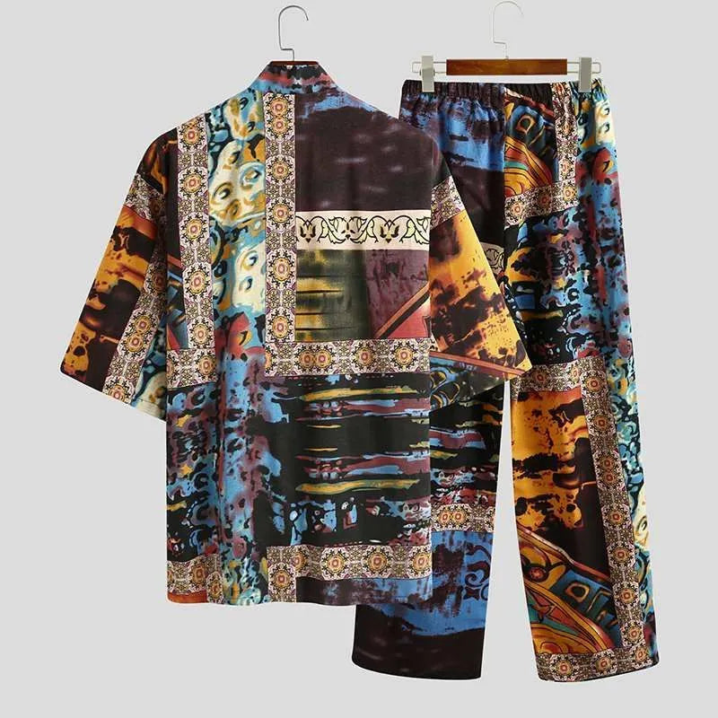 Men's cotton pajama set with half sleeve V neck printed lace up in blue, red, rose colours