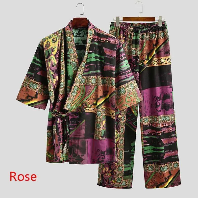 Men's cotton pajama set with half sleeve V neck printed lace up in blue, red, rose colours