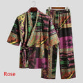 Men's cotton pajama set with half sleeve V neck printed lace up in blue, red, rose colours