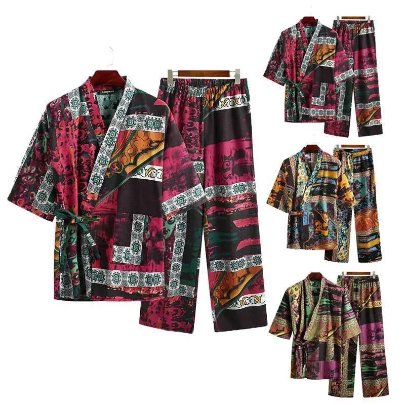 Men's cotton pajama set with half sleeve V neck printed lace up in blue, red, rose colours
