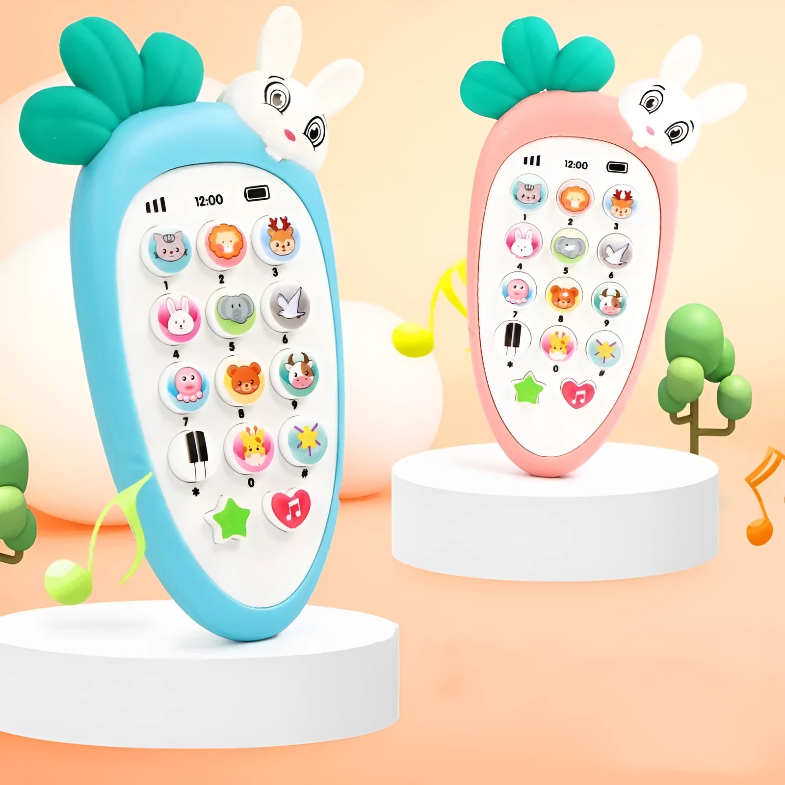 Baby electronic phone toy in pink, blue, green, or orange colours with musical buttons for early childhood education