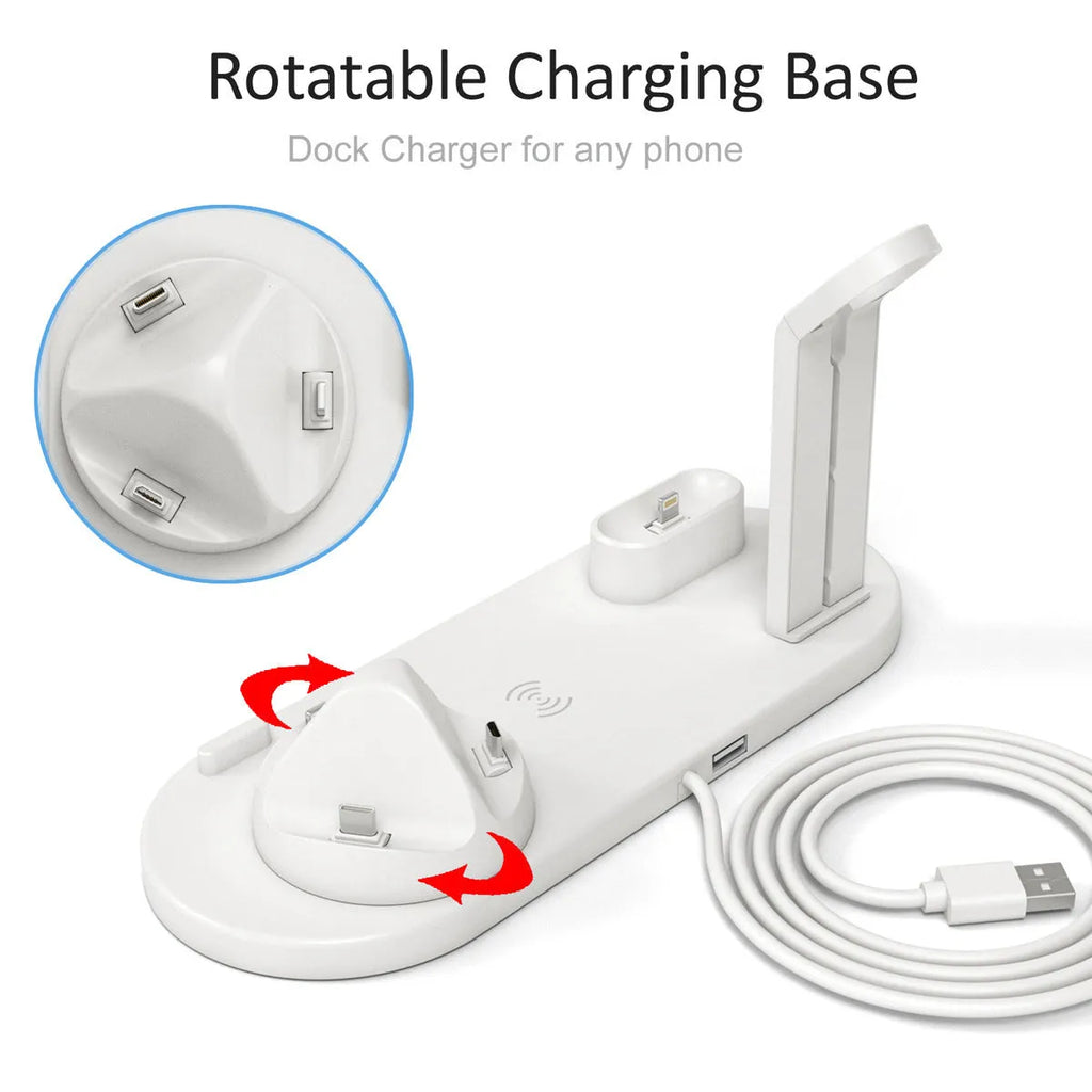 Three-in-one wireless charging station with smartphone, watch charging bracket and USB port