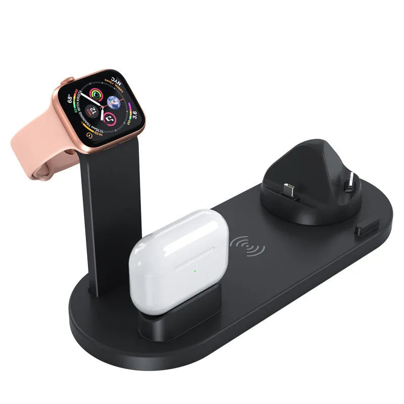 Three-in-one wireless charging station with smartphone, watch charging bracket and USB port