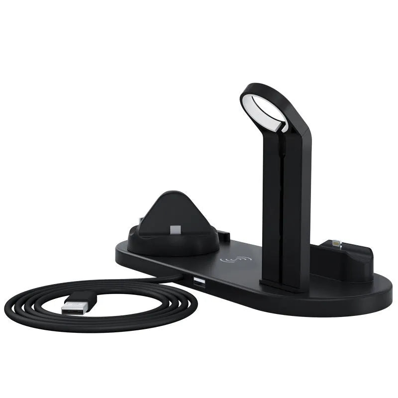 Three-in-one wireless charging station with smartphone, watch charging bracket and USB port