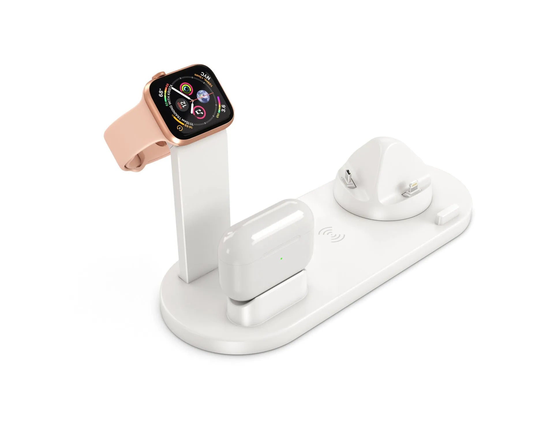Three-in-one wireless charging station with smartphone, watch charging bracket and USB port