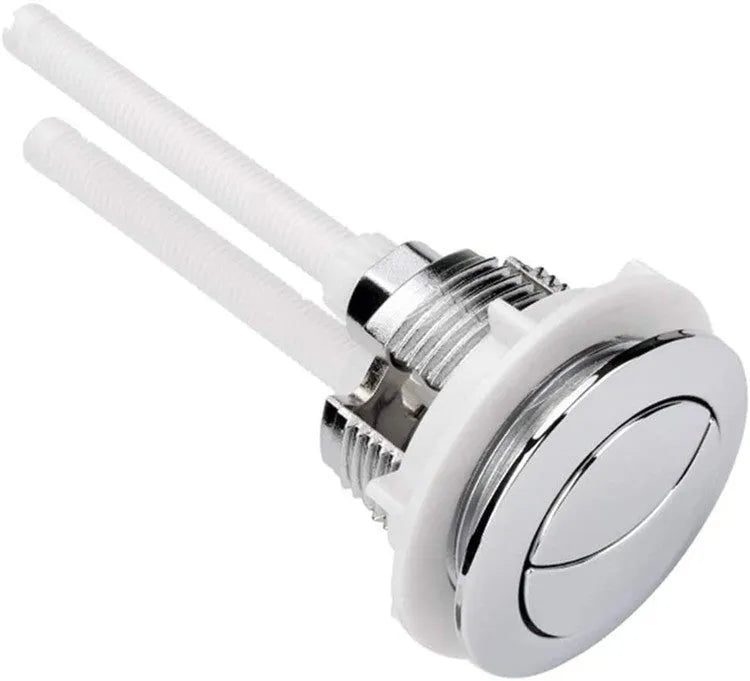 38mm round white ABS plastic double flush button for one-piece toilet replacement.