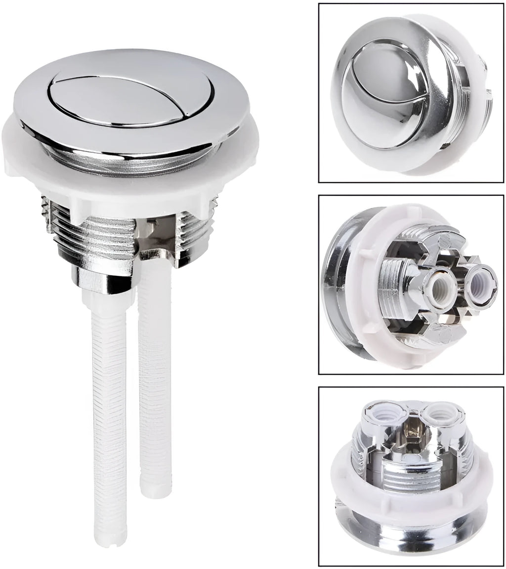 38mm round white ABS plastic double flush button for one-piece toilet replacement.