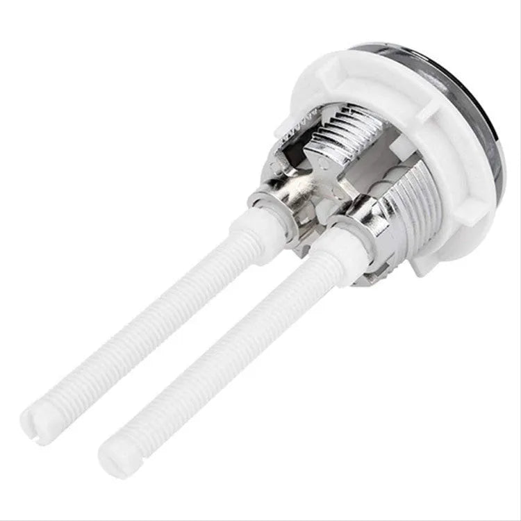 38mm round white ABS plastic double flush button for one-piece toilet replacement.