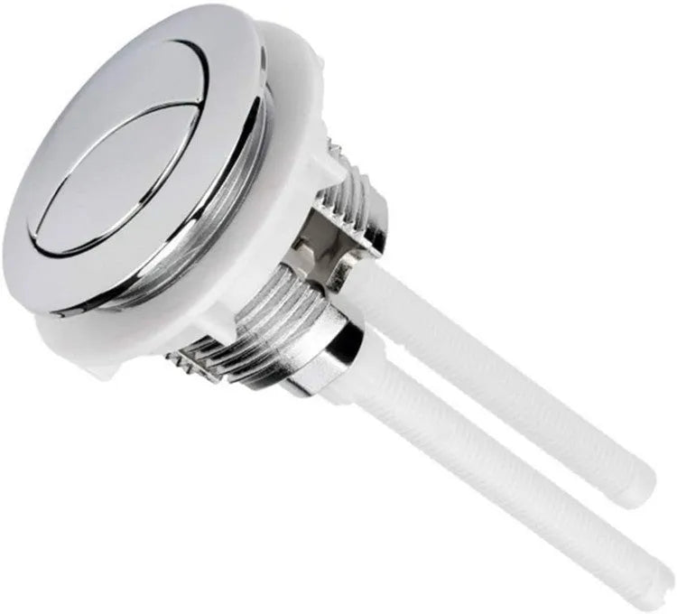 38mm round white ABS plastic double flush button for one-piece toilet replacement.