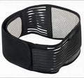 Black self-heating magnetic waist support belt for lumbar muscle strain, shown on a mannequin.
