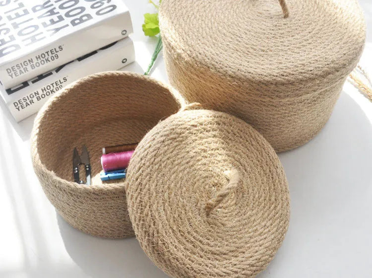 Japanese style linen fabric underwear storage basket with dustproof cover in three sizes