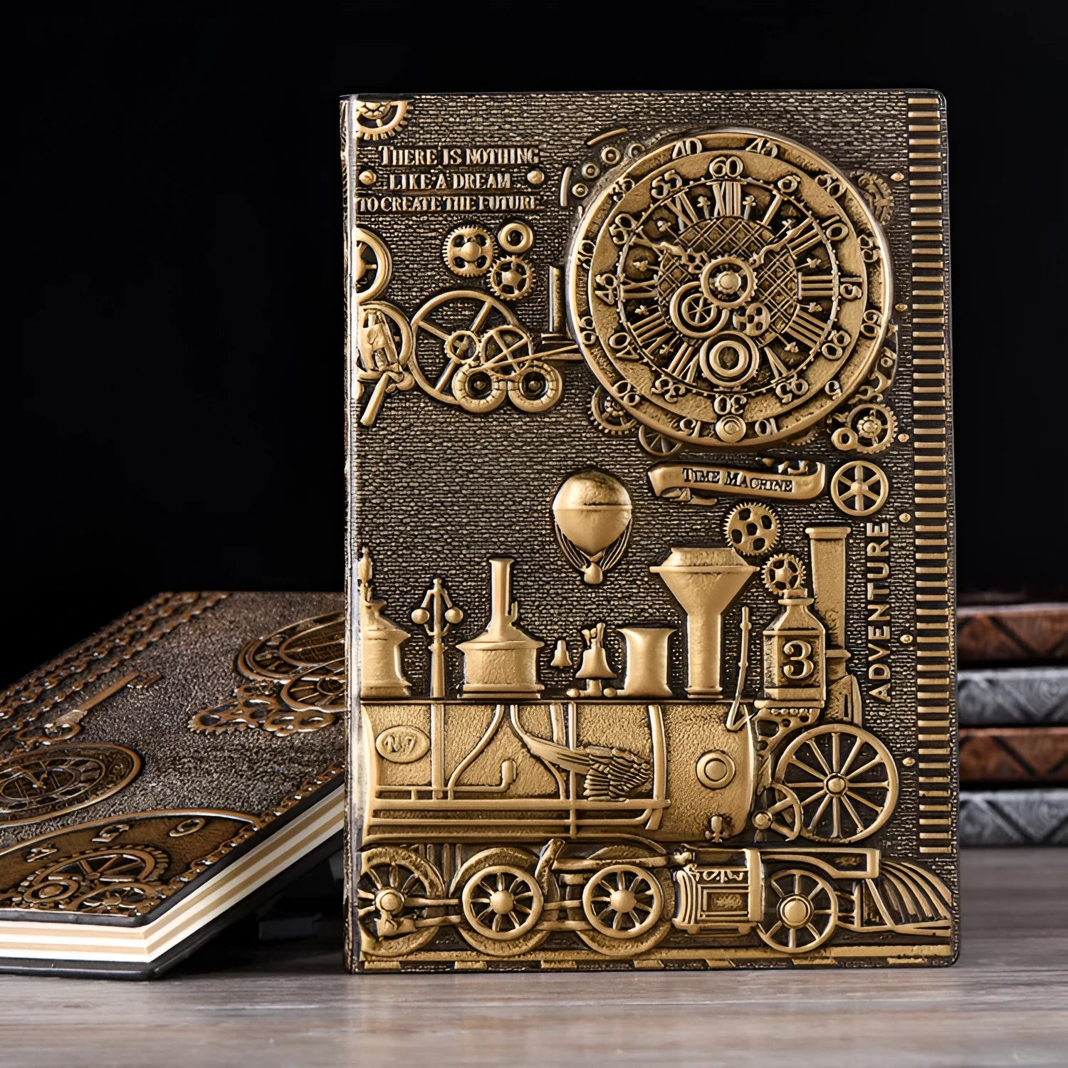 European relief retro A5 notepad with embossed leather-mounted cover in bronze and silver colours