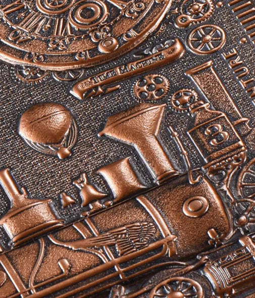 European relief retro A5 notepad with embossed leather-mounted cover in bronze and silver colours