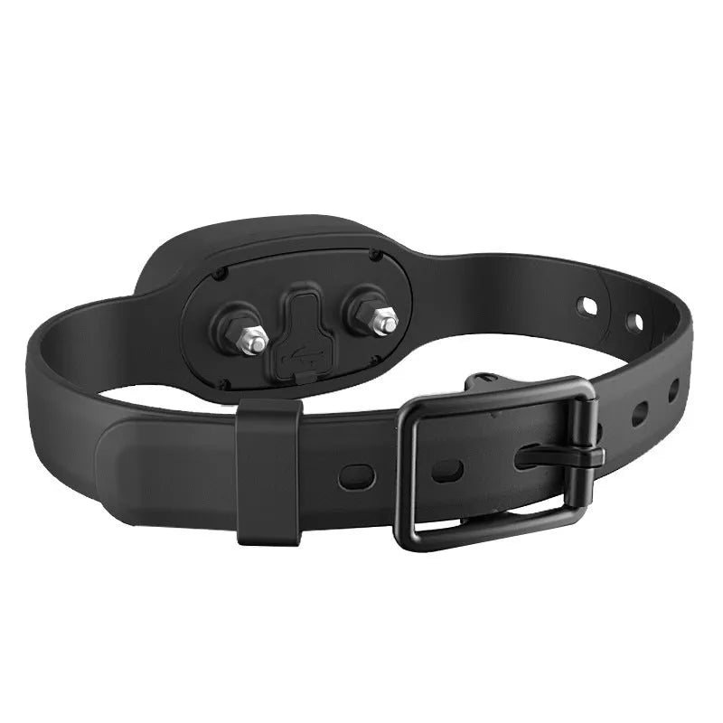 Black and orange remote-controlled dog training collar with waterproof receiver unit and handheld transmitter
