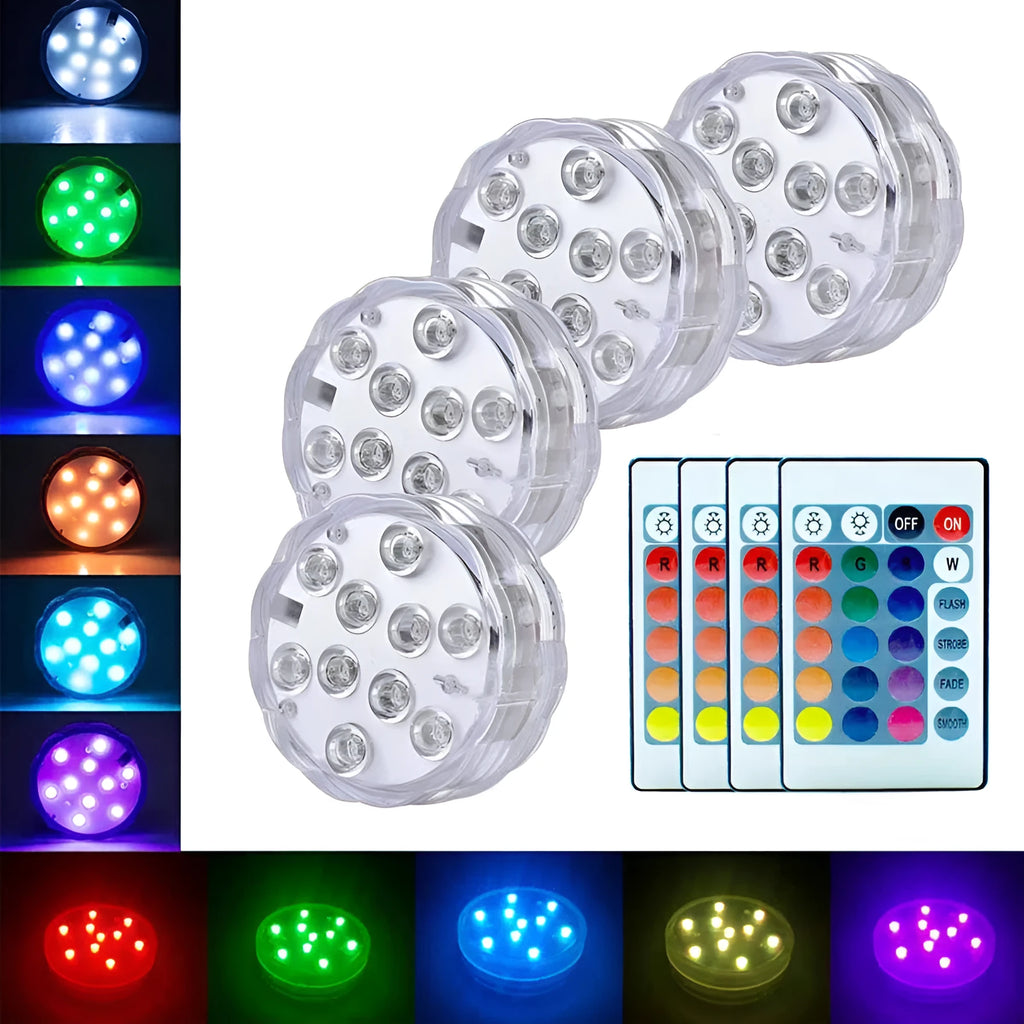 White submersible garden light with remote control for pools and water features