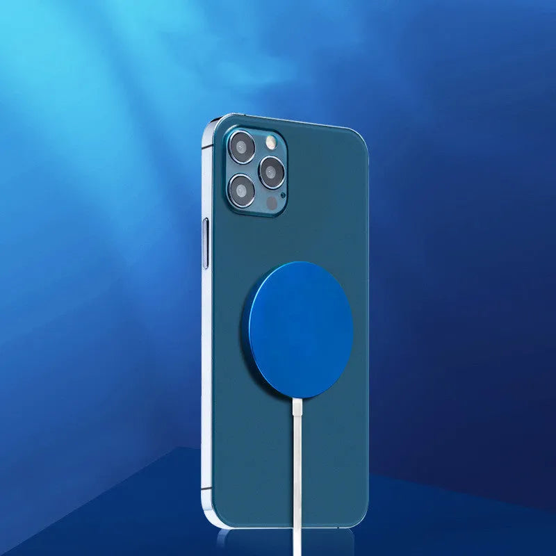 Magsafe magnetic wireless charger for iPhone 12 and 13 in silver, black, blue or red colours