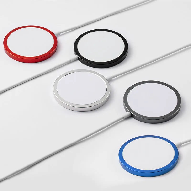 Magsafe magnetic wireless charger for iPhone 12 and 13 in silver, black, blue or red colours