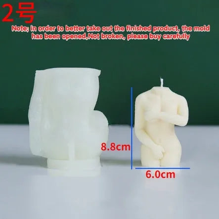 Shy Female Body silicone candle mould shown in one of three available detailed styles