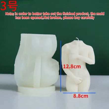 Shy Female Body silicone candle mould shown in one of three available detailed styles
