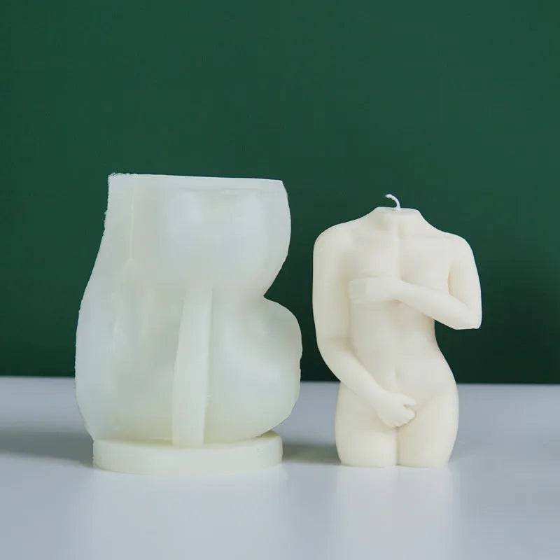 Shy Female Body silicone candle mould shown in one of three available detailed styles