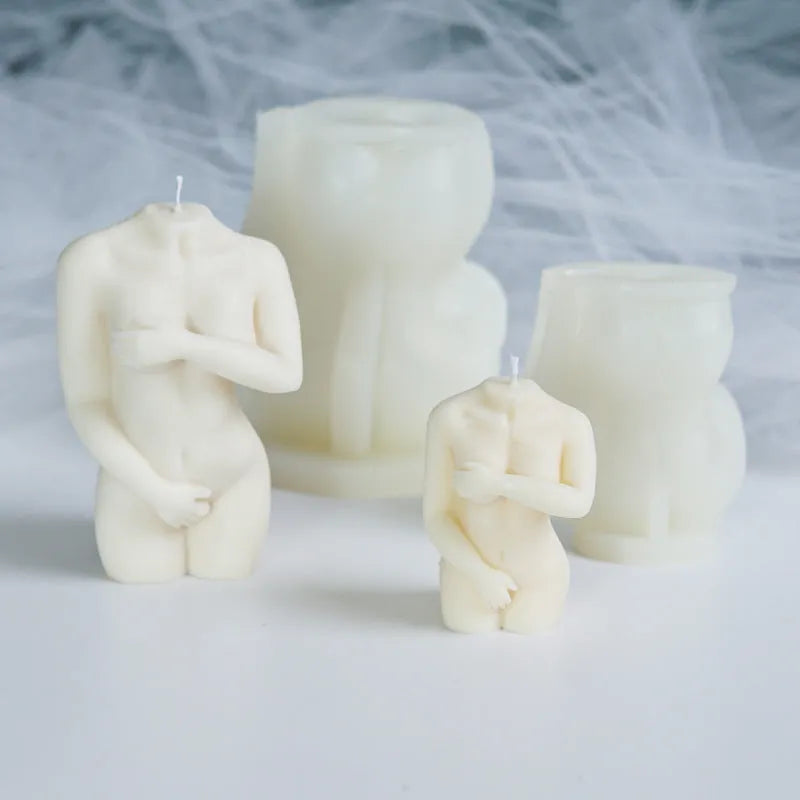 Shy Female Body silicone candle mould shown in one of three available detailed styles