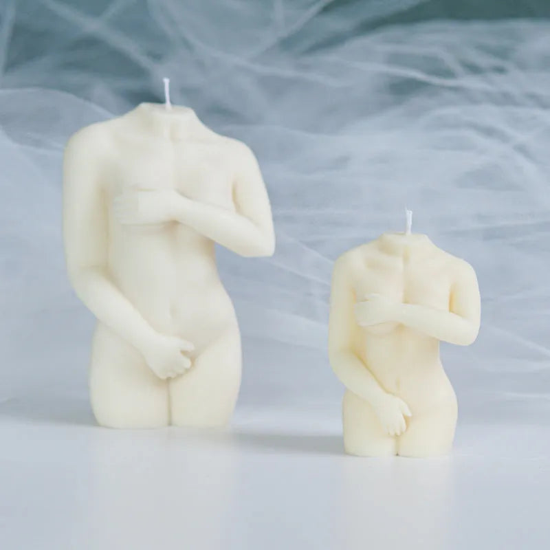 Shy Female Body silicone candle mould shown in one of three available detailed styles