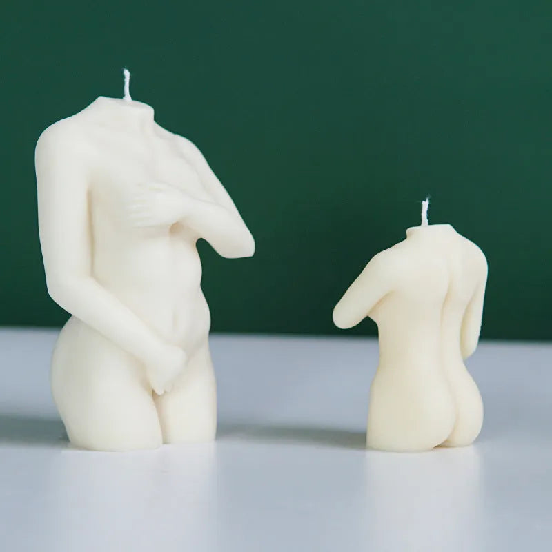 Shy Female Body silicone candle mould shown in one of three available detailed styles