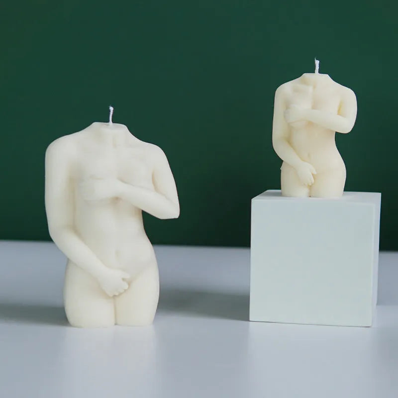 Shy Female Body silicone candle mould shown in one of three available detailed styles