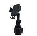Black ABS car phone holder with 360-degree rotating head and adjustable height mechanism