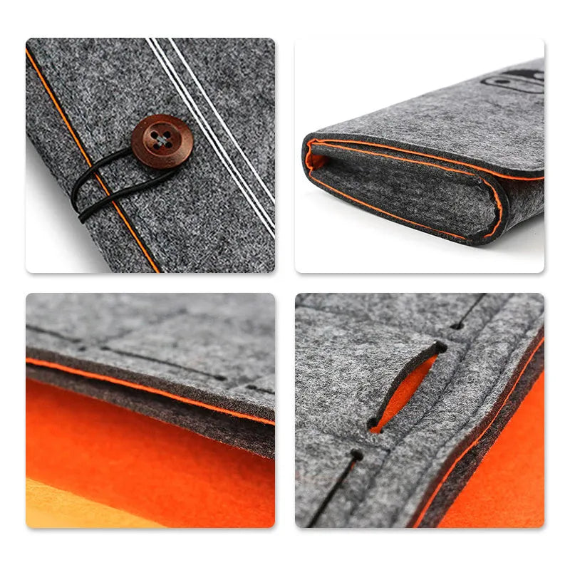 Black felt carrying pouch for Nintendo Switch console with game card slots and storage compartments