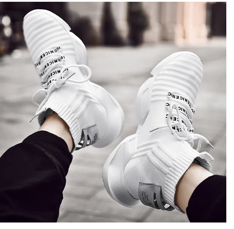Men's black and white sports casual shoes with mesh lining available in sizes 39-47