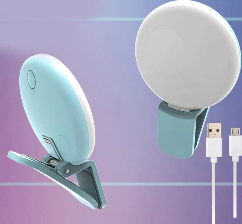 Round clip-on mini fill light for mobile phone selfie photography in four colour options