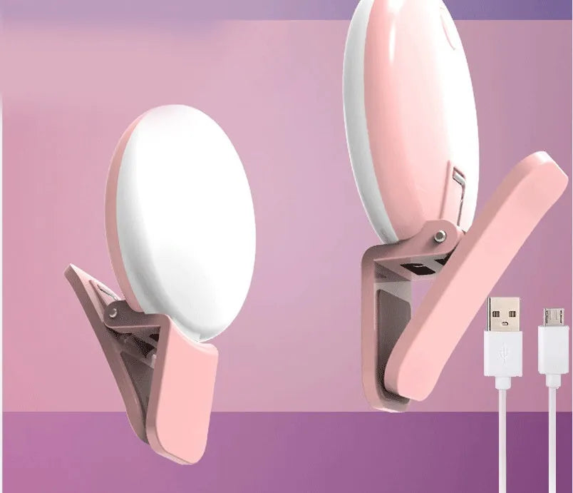 Round clip-on mini fill light for mobile phone selfie photography in four colour options