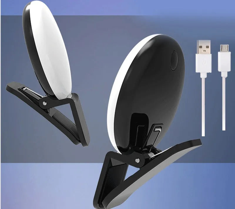 Round clip-on mini fill light for mobile phone selfie photography in four colour options